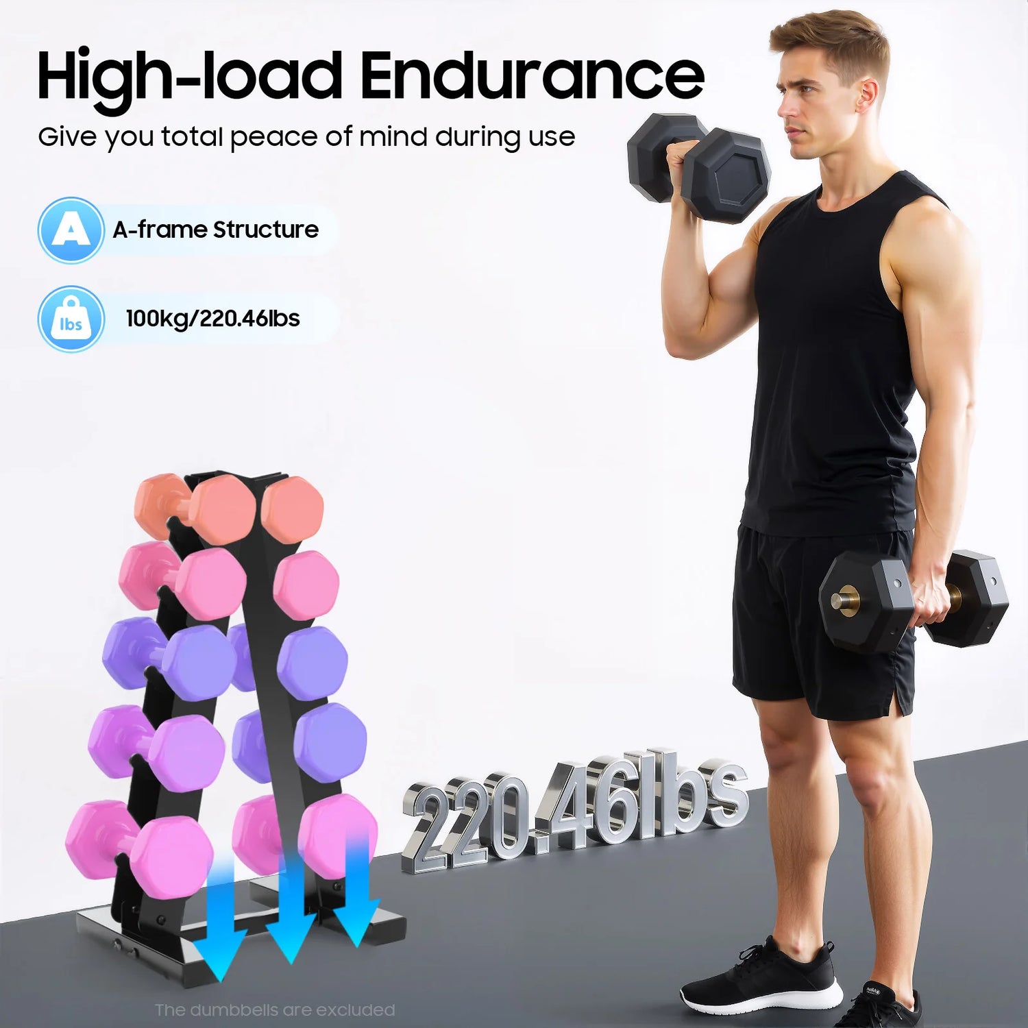 Rack de mancuernas de 5 niveles con capacidad 100 kg - Muscle Home