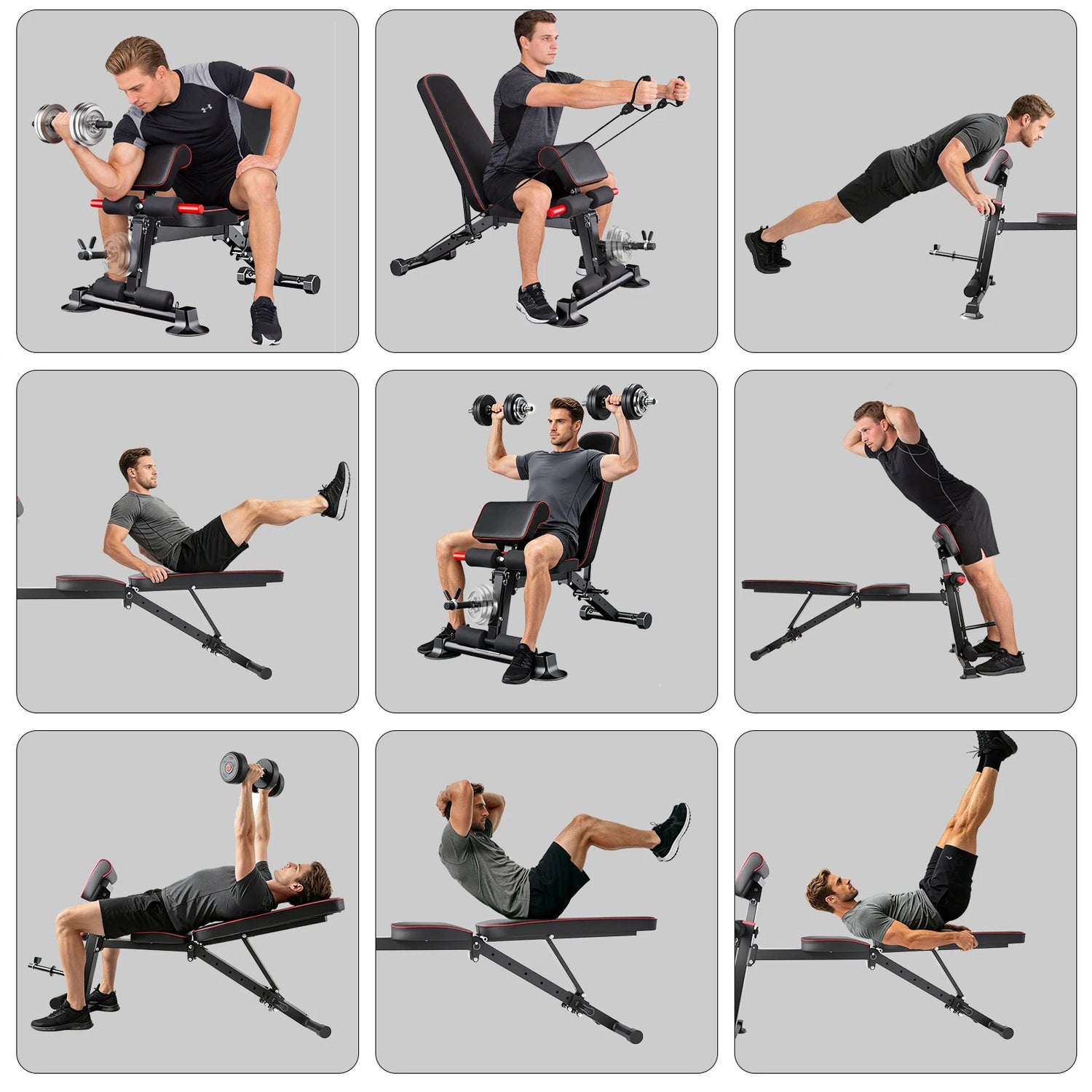 Banco de pesas ajustable con bandas de resistencia - Muscle Home