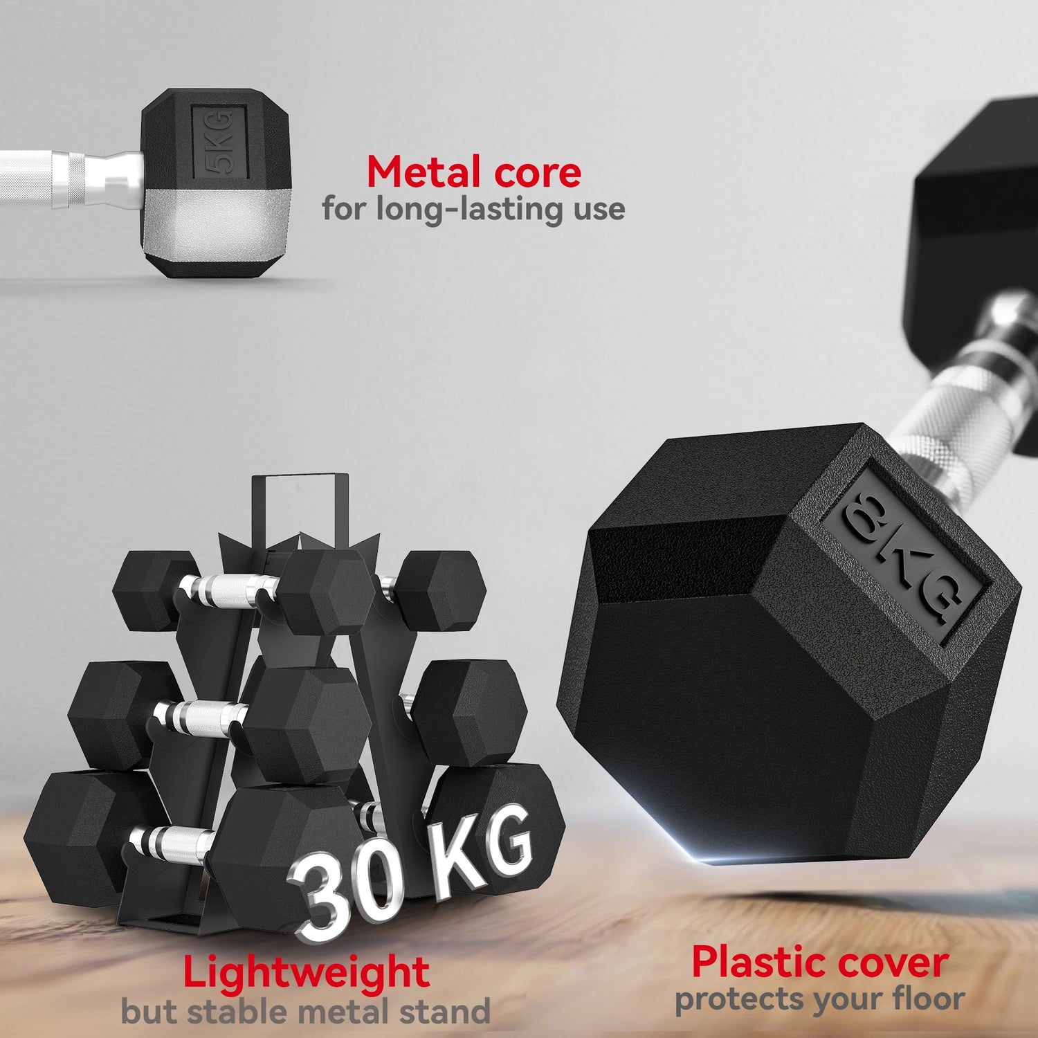 Set de 6 mancuernas hexagonales antideslizantes - Muscle Home