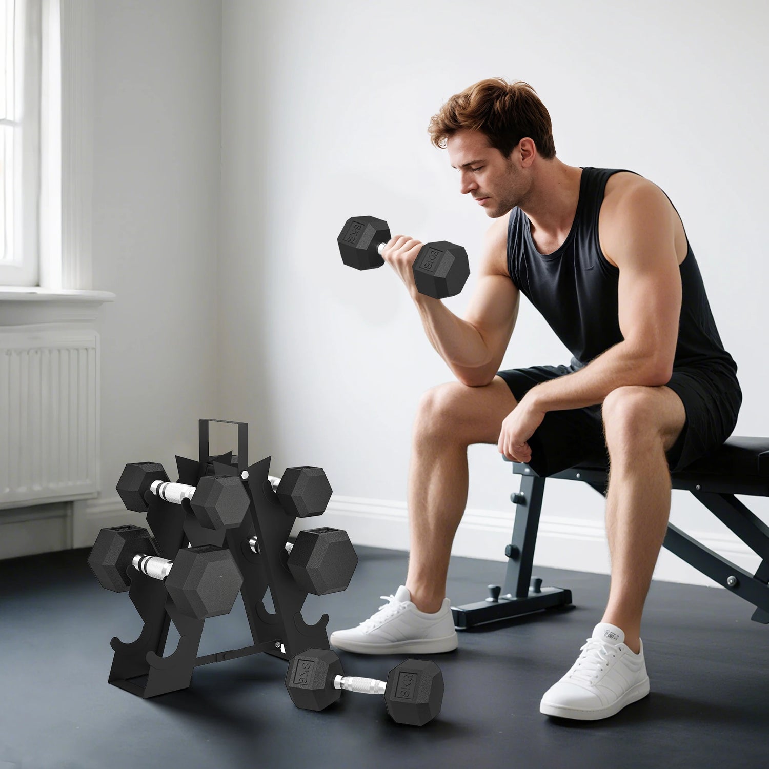 Set de 6 mancuernas hexagonales antideslizantes - Muscle Home