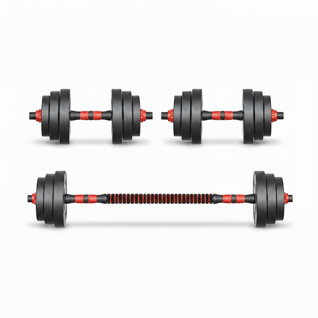 Set ajustable 3 en 1 de mancuernas y barra 20 kg - Muscle Home