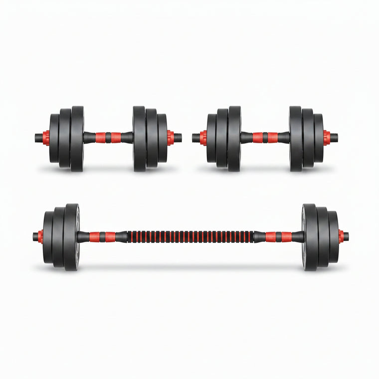 Set ajustable 3 en 1 de mancuernas y barra 20 kg - Muscle Home