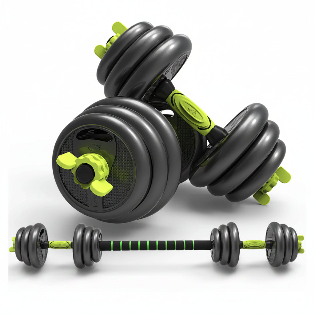 Set de mancuernas ajustables con barra conectora - Muscle Home