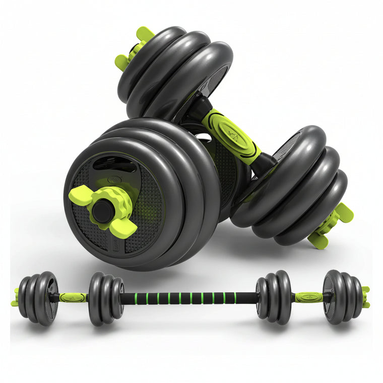 Set de mancuernas ajustables con barra conectora - Muscle Home